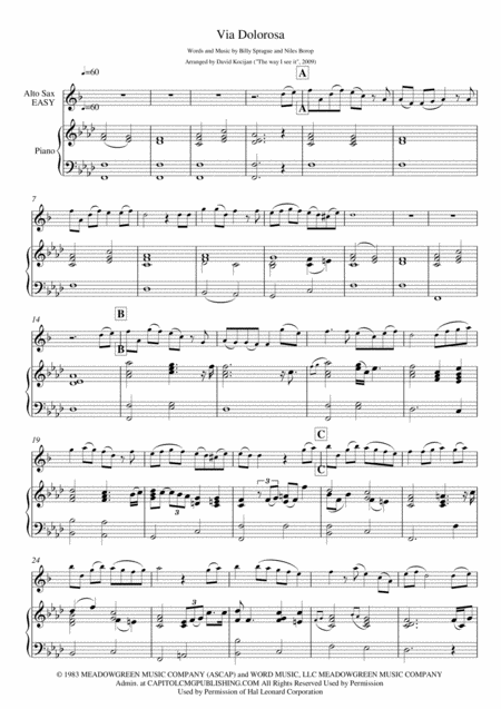 Via Dolorosa Piano Alto Sax Easy Sheet Music