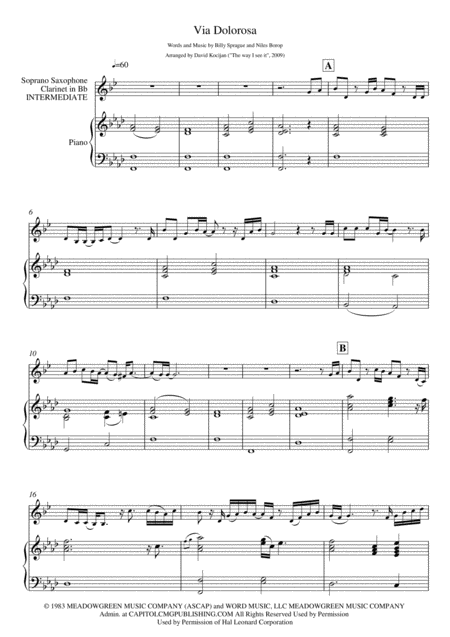 Via Dolorosa Piano Soprano Sax Or Clarinet Intermediate Sheet Music