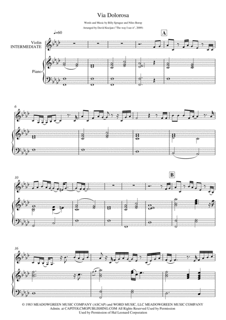 Free Sheet Music Via Dolorosa Piano Violin Intermediate