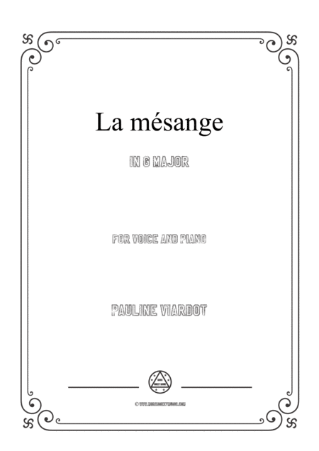 Viardot La Msange In G Major For Voice And Piano Sheet Music