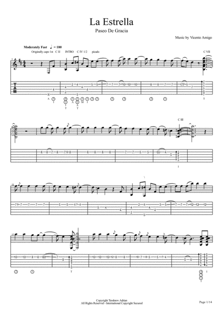 Vicente Amigo Paseo De Gracia 9 La Estrella Sheet Music