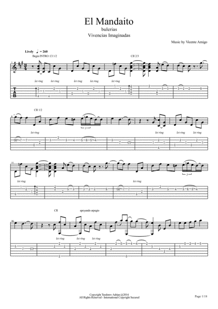 Vicente Amigo Vivencias Imaginadas 2 El Mandaito Sheet Music