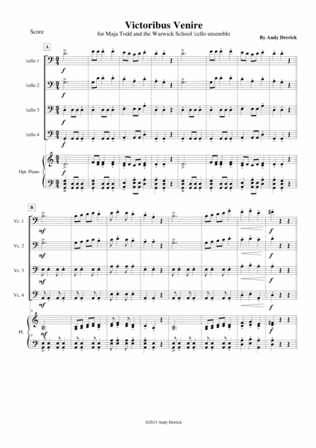 Free Sheet Music Victoribus Venire For School Cello Ensemble 4 Parts