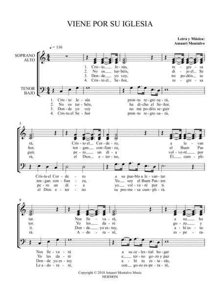 Free Sheet Music Viene Por Su Iglesia