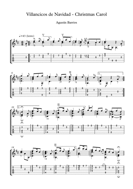 Free Sheet Music Villancico De Navidad Guitar Score