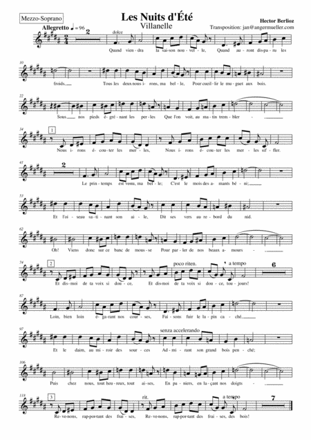 Villanelle From Les Nuits Dt For Mezzo Soprano Transposed Down From A To F Sheet Music