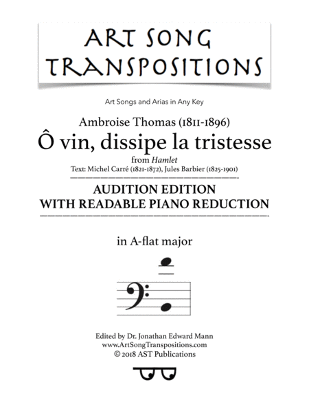 Vin Dissipe La Tristesse A Flat Major Audition Edition With Readable Piano Reduction Sheet Music