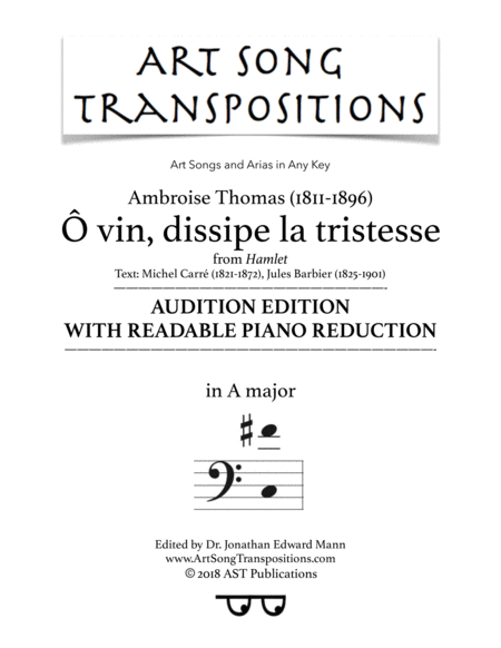 Free Sheet Music Vin Dissipe La Tristesse A Major Audition Edition With Readable Piano Reduction