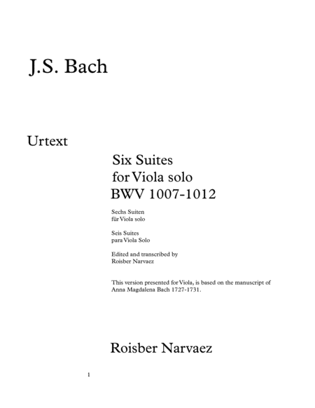 Free Sheet Music Viola 6 Suites Bach Urtext