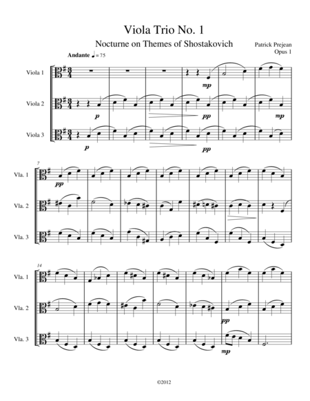 Free Sheet Music Viola Trio No 1 Nocturne On Themes Of Shostakovich