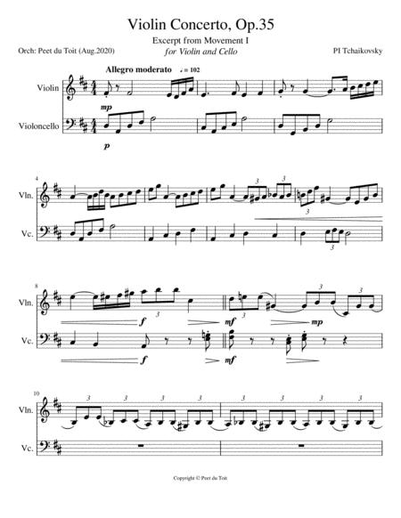 Free Sheet Music Violin Concerto In D Op 35 Excerpt From Allegro Moderato I Pi Tchaikovsky Violin Cello