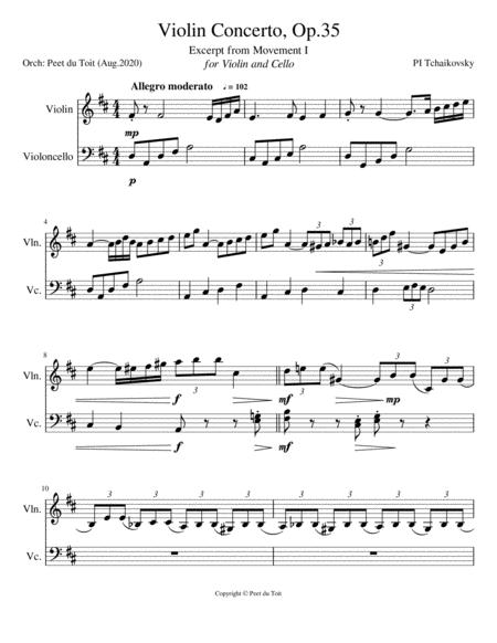 Violin Concerto In D Op 35 Excerpt From Allegro Moderato I Pi Tchaikovsky Violin Cello Sheet Music