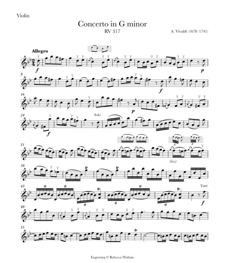 Free Sheet Music Violin Concerto In G Minor Rv 317 Op 12 No 1