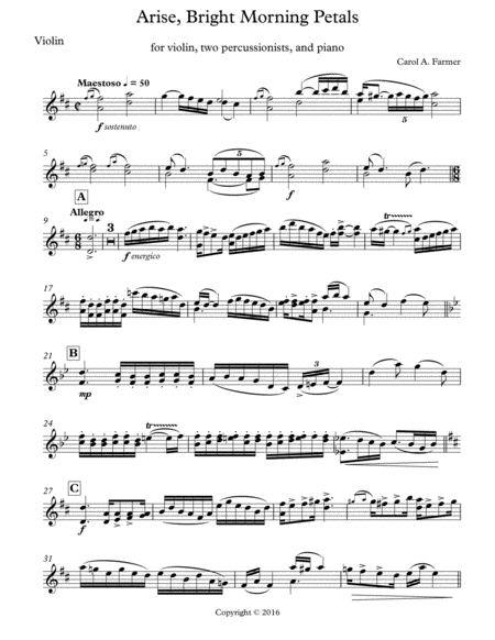 Violin Part For Arise Bright Morning Petals Sheet Music