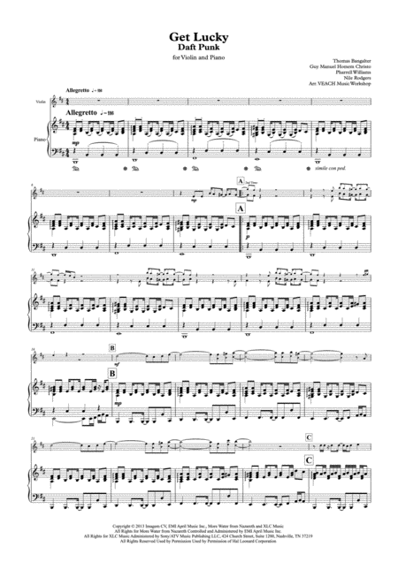 Free Sheet Music Violin Piano Arr Daft Punk Get Lucky