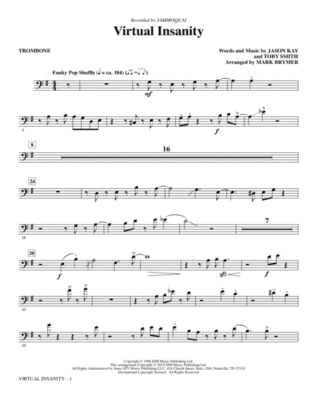 Virtual Insanity Arr Mark Brymer Trombone Sheet Music