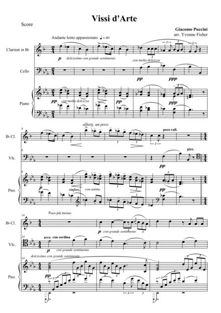 Vissi D Arte For Clarinet Cello And Piano Sheet Music