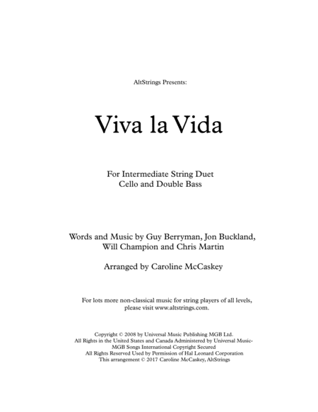 Viva La Vida Cello And Double Bass Duet Sheet Music