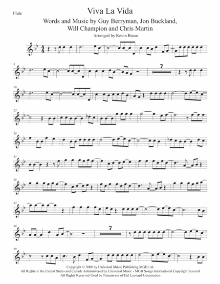 Viva La Vida Flute Sheet Music