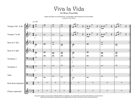 Viva La Vida For Brass Ensemble Sheet Music