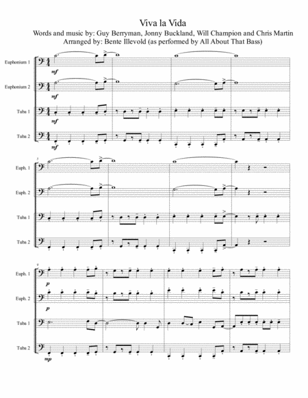 Viva La Vida For Tuba Quartet Sheet Music