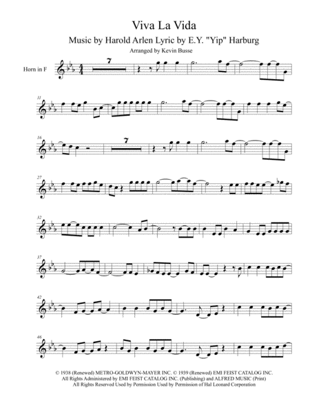 Viva La Vida Original Key Horn In F Sheet Music