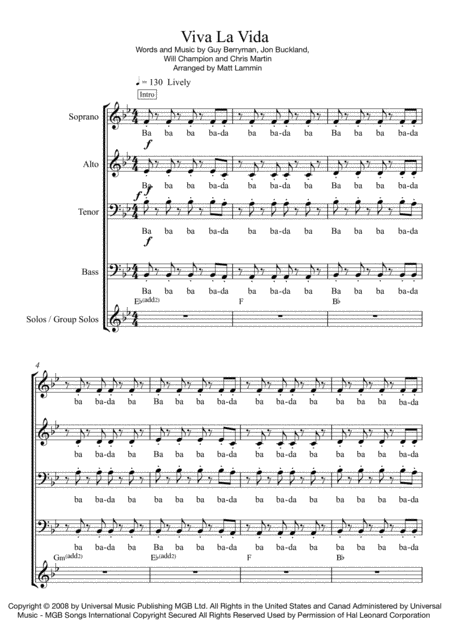 Viva La Vida Satb Sheet Music