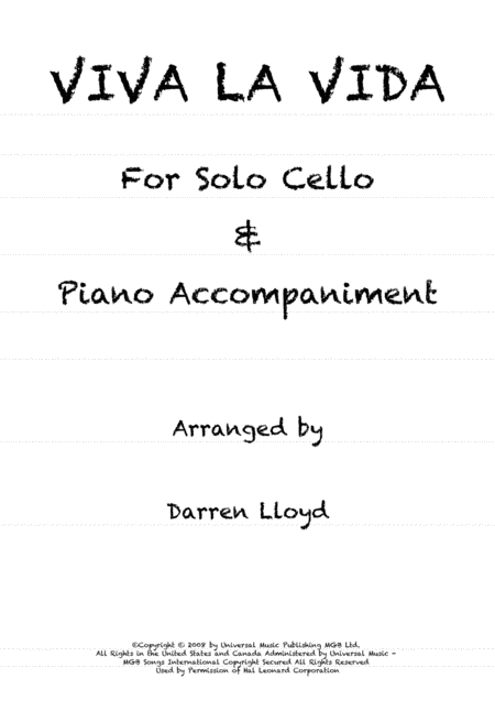 Free Sheet Music Viva La Vida Solo Cello Piano