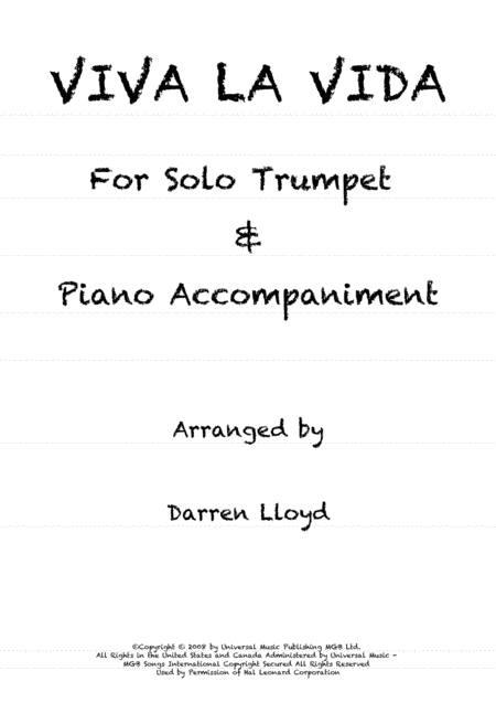 Free Sheet Music Viva La Vida Solo Trumpet Piano