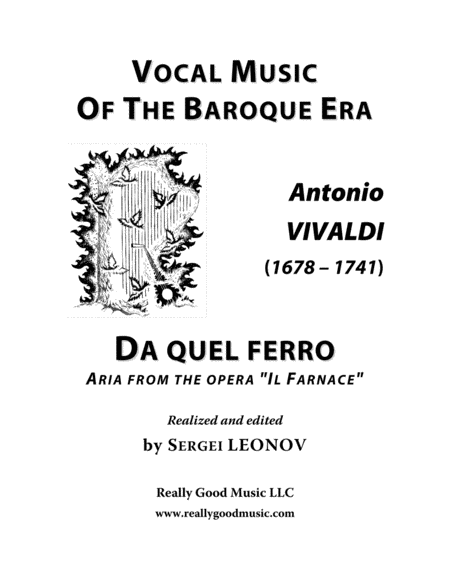 Free Sheet Music Vivaldi Antonio Da Quel Ferro Aria From The Opera Il Farnace Arranged For Voice And Piano E Minor