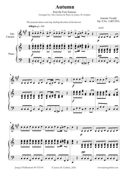 Free Sheet Music Vivaldi Autumn From The Four Seasons For Alto Clarinet Piano