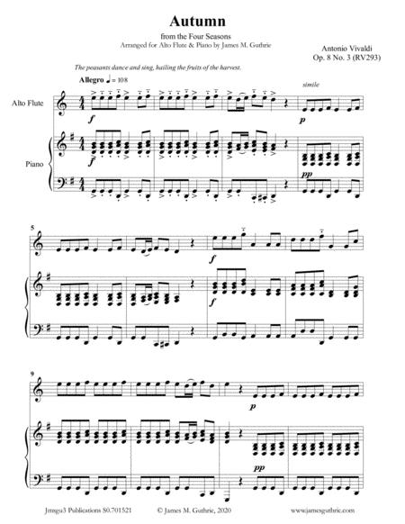 Free Sheet Music Vivaldi Autumn From The Four Seasons For Alto Flute Piano