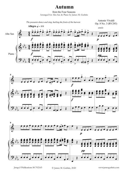 Vivaldi Autumn From The Four Seasons For Alto Sax Piano Sheet Music