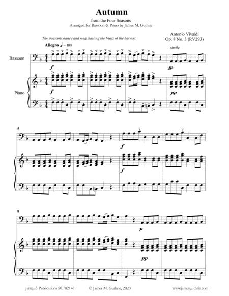 Vivaldi Autumn From The Four Seasons For Bassoon Piano Sheet Music