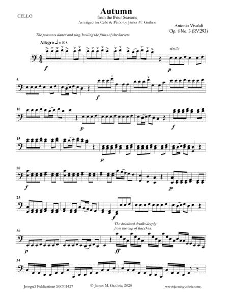 Free Sheet Music Vivaldi Autumn From The Four Seasons For Cello Piano