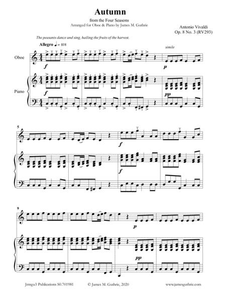 Free Sheet Music Vivaldi Autumn From The Four Seasons For Oboe Piano