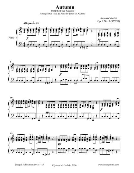 Free Sheet Music Vivaldi Autumn From The Four Seasons For Viola Piano