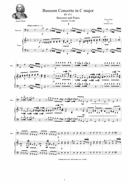 Free Sheet Music Vivaldi Bassoon Concerto In C Major Rv471 For Bassoon And Piano