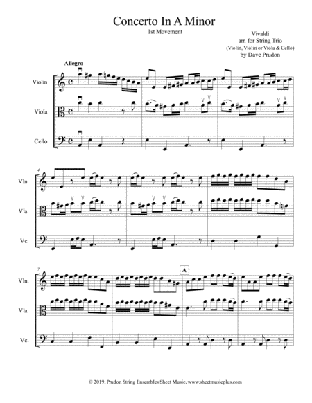 Free Sheet Music Vivaldi Concerto In A Minor 1st Mvt For String Trio