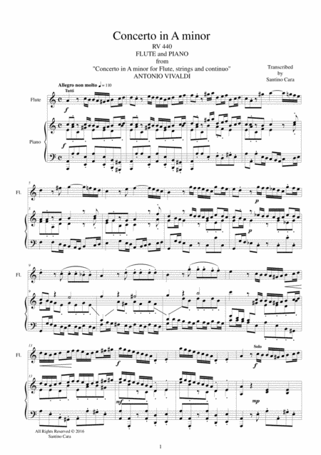 Free Sheet Music Vivaldi Concerto In A Minor Rv 440 For Flute And Piano