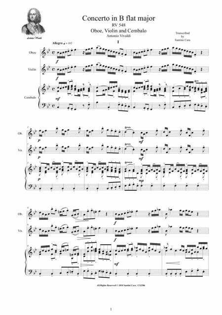 Free Sheet Music Vivaldi Concerto In B Flat Major Rv 548 For Oboe Violin And Cembalo Or Piano