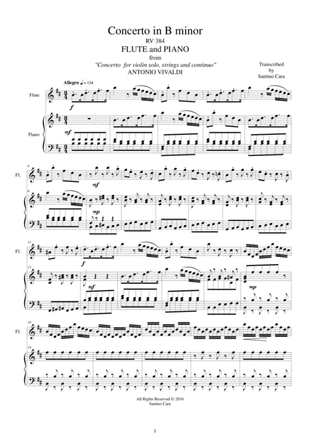 Vivaldi Concerto In B Minor Rv 384 Flute And Piano Sheet Music