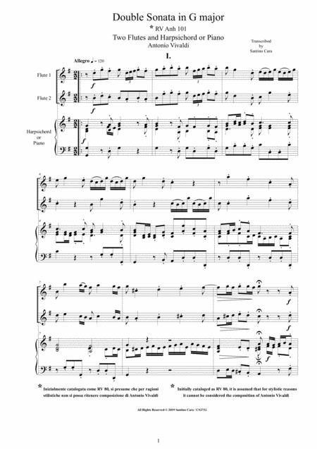 Vivaldi Double Sonata In F Major Rv Anh 101 For Two Flutes And Harpsichord Or Piano Sheet Music