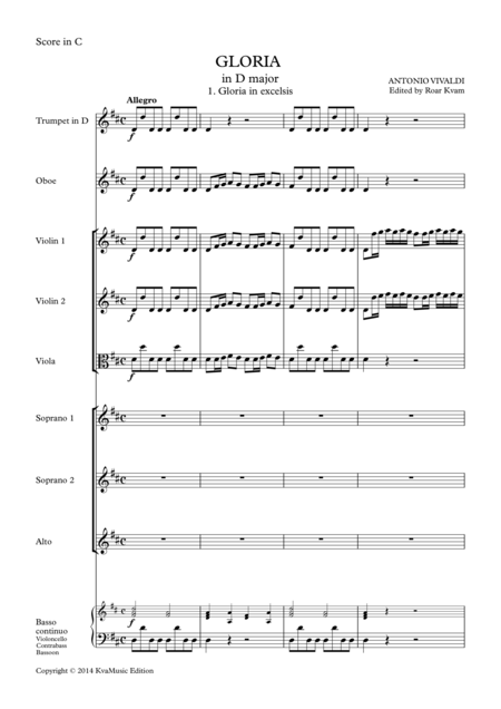 Vivaldi Gloria In D Major Sa Soli Ssa Choir Edition Full Score Sheet Music