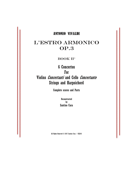 Vivaldi L Estro Armonico Op 3 Book 2 6 Concertos For Violins Cello Strings And Harpsichord Sheet Music