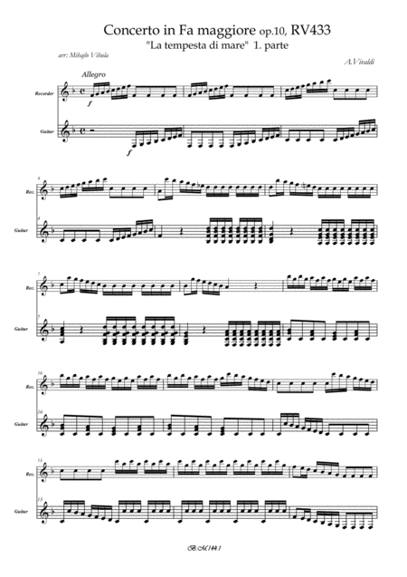 Free Sheet Music Vivaldi La Tempesta Di Mare Rv433 1 Parte