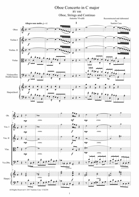 Free Sheet Music Vivaldi Oboe Concerto In C Major Rv 447 For Oboe Strings And Continuo Score And Parts