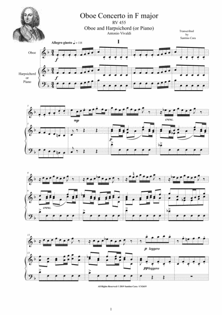 Vivaldi Oboe Concerto In F Major Rv 455 For Oboe And Harpsichord Or Piano Sheet Music