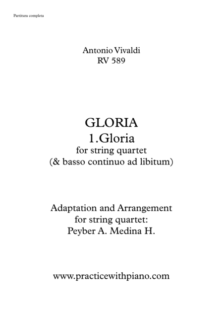 Vivaldi Rv 589 Gloria 1 Gloria For String Quartet Sheet Music