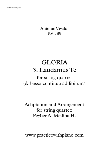 Vivaldi Rv 589 Gloria 3 Laudamus Te For String Quartet Sheet Music